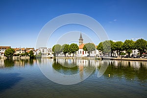 Skyline of Audincourt at the river Doubs