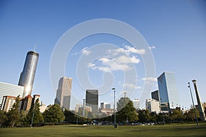 Skyline behind Centennial Olympic Park in downtown Atlanta, Geor photo