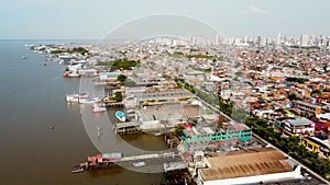 Skyline of Belem Brazil and river aerial video