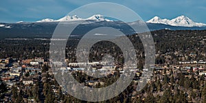 Skyline of Bend Oregon with Cascade Mountains