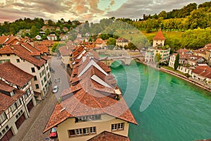 Skyline of Bern at twilight