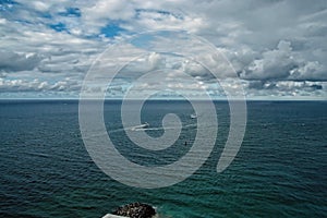 Skyline with blue sea water and cloudy sky in USA