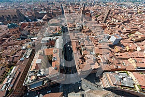 Skyline of Bologna from the Asinelli Tower, Bologna, Italy