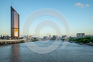 Skyline of brisbane city by the brisbane river photo