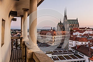 Skyline of Brno city with the cathedral of St. Peter and Paul as viewed from the Town Hall tower, Czech Republ