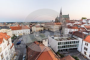 Skyline of Brno city with Zelny trh square and the cathedral of St. Peter and Paul, Czech Republ
