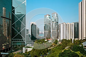 Skyline of buildings at Admiralty and Hong Kong Park, Chung Wan central district, Hong Kong photo
