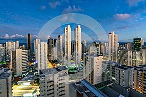 Skyline Buildings in Boa Viagem Beach after sunset, Recife, Pernambuco, Brazil photo