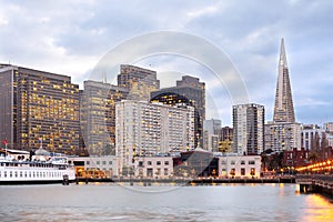 Skyline of  buildings at Financial District in San Francisco at night, California