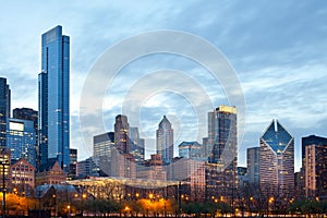 Skyline of buildings a The Loop in Chicago