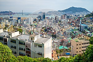 Skyline of busan and harbor in south korea