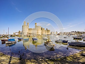 The skyline of Caernafon in Wales during low tide - United Kingdom