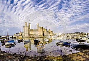 The skyline of Caernafon in Wales during low tide - United Kingdom