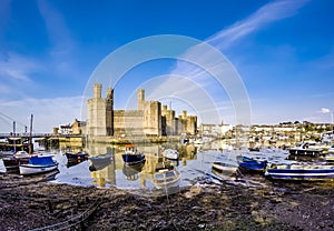 The skyline of Caernafon in Wales during low tide - United Kingdom