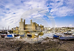 The skyline of Caernafon in Wales during low tide - United Kingdom