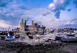 The skyline of Caernafon in Wales during low tide - United Kingdom