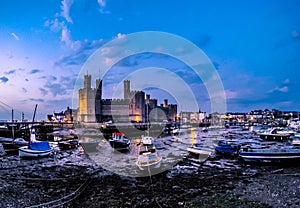 The skyline of Caernafon in Wales during low tide - United Kingdom