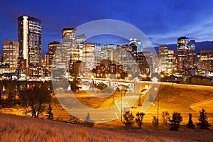 Skyline of Calgary, Alberta, Canada at night