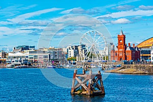 Skyline of Cardiff bay and Mermaid Quay in Wales, UK