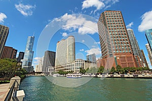 Skyline of Chicago, Illinois along the Chicago River