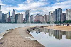 Skyline of Chicago, Illinois from North Avenue Beach on Lake Mic