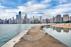 Skyline of Chicago, Illinois from North Avenue Beach on Lake Mic