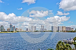 Skyline of the city of Aventura in Miami, Florida.