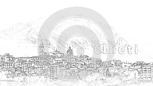 Skyline of the city of Chieti (Italy) in a stylized form with the inscription Chieti
