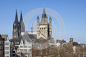 Skyline city Cologne with historic churches