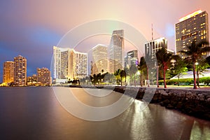 Skyline of city downtown and Brickell Key in Miami photo