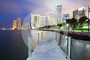 Skyline of city downtown and Brickell Key in Miami