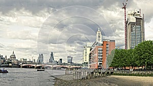 Skyline of City of London with Blackfriars Bridge