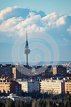 Skyline of the city of Madrid with the Torreespana building known as Piruli. photo