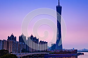 Skyline of city at night