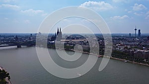 Skyline of Cologne at River Rhine