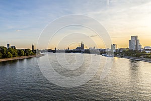 Skyline of Cologne with river Rhine