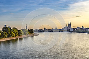 Skyline of Cologne with river Rhine