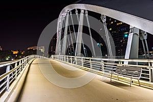 Skyline of Columbus, Ohio from Bicentennial Park bridge at Night