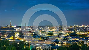 Skyline of Copenhagen downtown, endless city lights