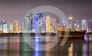 The skyline of Doha seen from the dhow harbor
