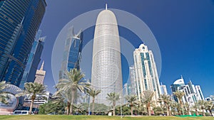 The skyline of Doha seen from Park timelapse hyperlapse, Qatar