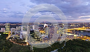 Skyline of Donau City Vienna at dusk