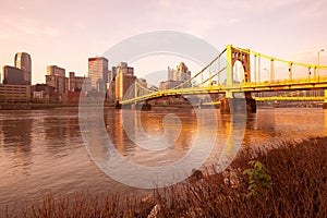 Skyline of downtown with Andy Warhol Bridge over the Allegheny River, Pittsburgh