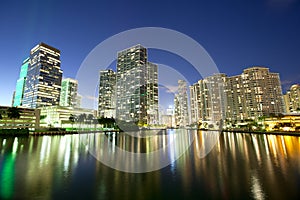 Skyline of downtown and Brickell Key at night
