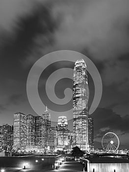 Skyline of downtown district of Hong Kong city at dusk