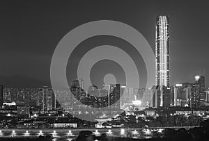 Skyline of downtown district of Shenzhen city, China at night