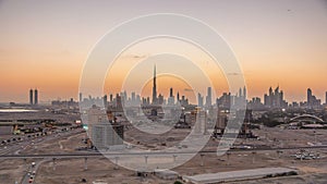 Skyline of Downtown Dubai day to night timelapse.