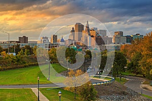 Skyline of downtown Hartford, Connecticut from above Charter Oak