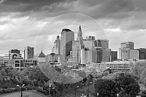 Skyline of downtown Hartford, Connecticut from above Charter Oak