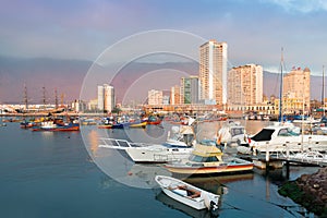 Skyline of downtown and marina of Iquique from the port photo
